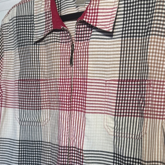 Red, Black and White Plaid Zip Up Collard Cottagecore 100% Cotton Jacket - Picture 3 of 14